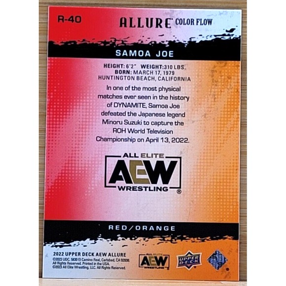 2022 UPPER DECK AEW ALLURE SAMOA JOE COLOR FLOW RED/ORANGE - Picture 2 of 2